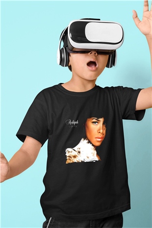Aaliyah Baskılı Unisex Siyah Çocuk Tişört