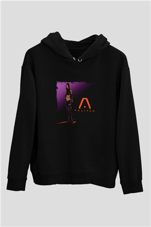 Aaliyah Baskılı Unisex Siyah Hoodie