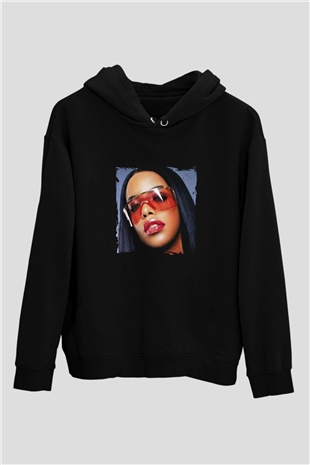 Aaliyah Baskılı Unisex Siyah Hoodie