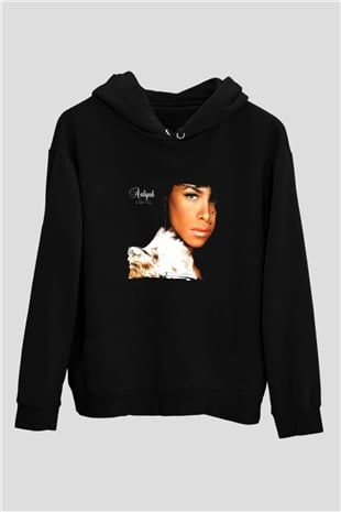 Aaliyah Baskılı Unisex Siyah Hoodie