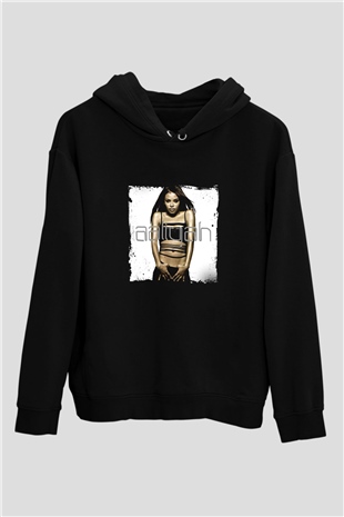 Aaliyah Baskılı Unisex Siyah Hoodie