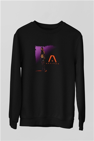 Aaliyah Baskılı Unisex Siyah Sweatshirt