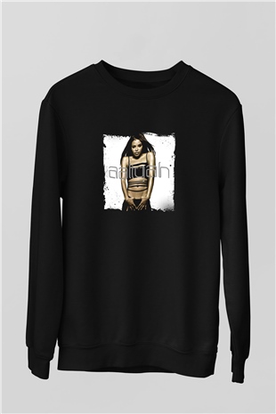 Aaliyah Baskılı Unisex Siyah Sweatshirt