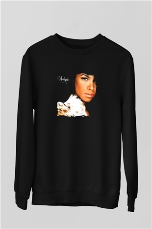 Aaliyah Baskılı Unisex Siyah Sweatshirt