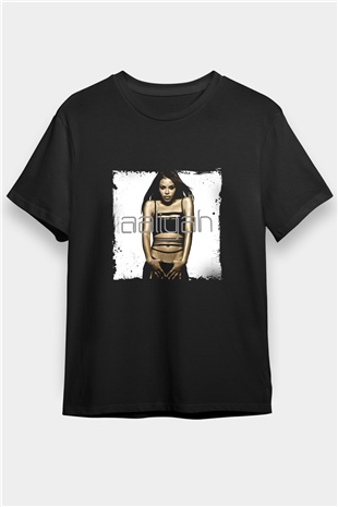 Aaliyah Baskılı Unisex Siyah Tişört