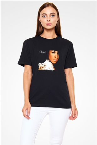 Aaliyah Baskılı Unisex Siyah Tişört