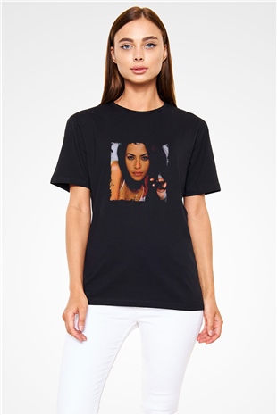 Aaliyah Baskılı Unisex Siyah Tişört