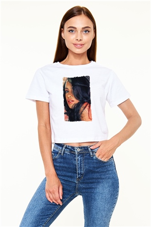 Aaliyah Beyaz  Crop Top Tişört