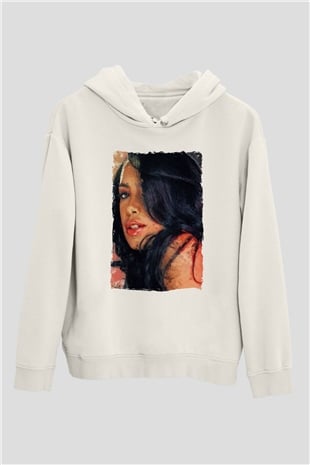 Aaliyah Beyaz Unisex Kapüşonlu Sweatshirt