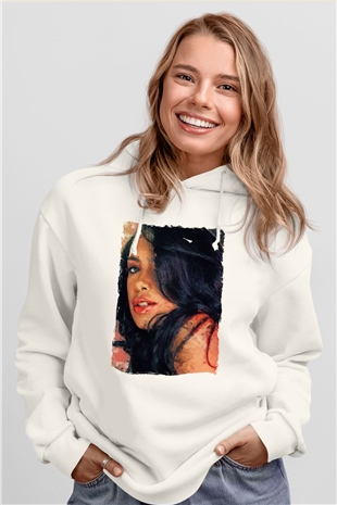 Aaliyah Beyaz Unisex Kapüşonlu Sweatshirt