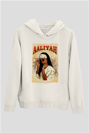 Aaliyah Beyaz Unisex Kapüşonlu Sweatshirt