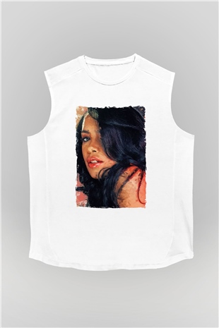 Aaliyah Beyaz Unisex Kolsuz Tişört