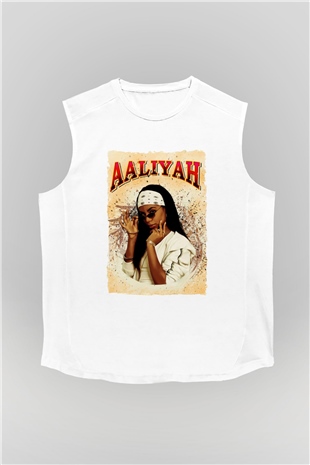Aaliyah Beyaz Unisex Kolsuz Tişört