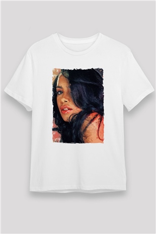 Aaliyah Beyaz Unisex Tişört T-Shirt - TişörtFabrikası