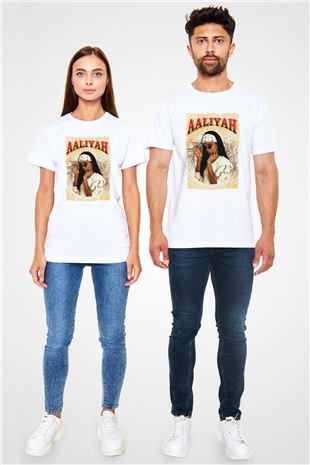 Aaliyah Beyaz Unisex Tişört T-Shirt - TişörtFabrikası