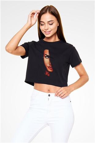 Aaliyah Siyah Crop Top Tişört