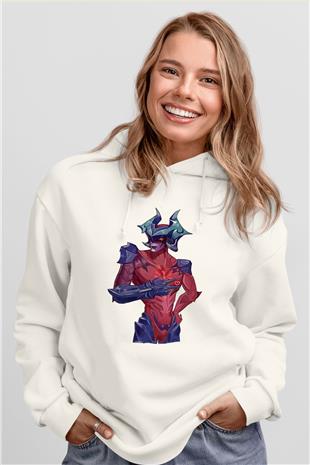 Aatrox James Baskılı Beyaz Unisex Kapüşonlu Sweatshirt