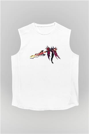 Aatrox James Baskılı Beyaz Unisex Kolsuz Tişört - Tshirt