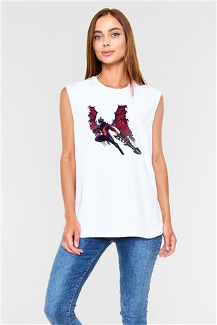 Aatrox James Baskılı Beyaz Unisex Kolsuz Tişört - Tshirt