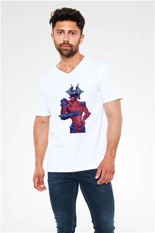 Aatrox James Baskılı Beyaz Unisex V Yaka Tişört - Tshirt