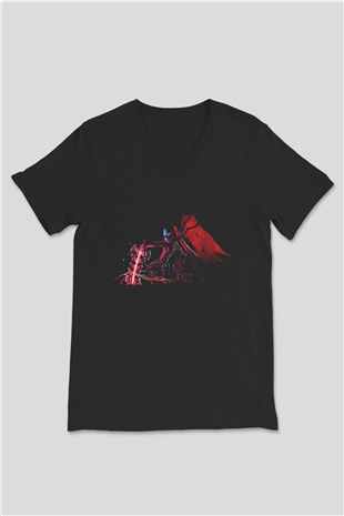 Aatrox James Baskılı Unisex Siyah V Yaka Tişört - Tshirt