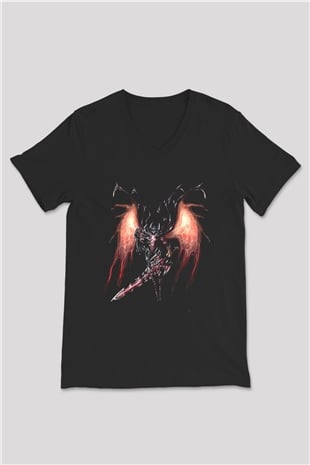 Aatrox James Baskılı Unisex Siyah V Yaka Tişört - Tshirt