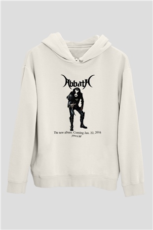 Abbath Baskılı Unisex Beyaz Hoodie
