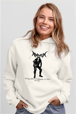 Abbath Baskılı Unisex Beyaz Hoodie