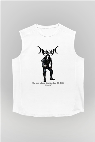 Abbath Baskılı Unisex Beyaz Kolsuz Tişört