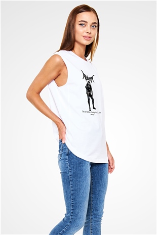 Abbath Baskılı Unisex Beyaz Kolsuz Tişört