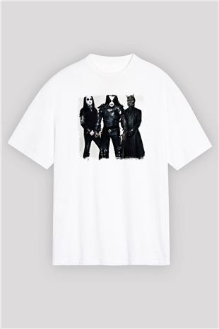 Abbath Baskılı Unisex Beyaz Oversize Tişört
