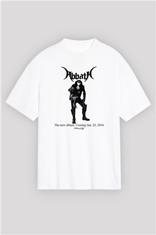 Abbath Baskılı Unisex Beyaz Oversize Tişört