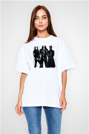 Abbath Baskılı Unisex Beyaz Oversize Tişört