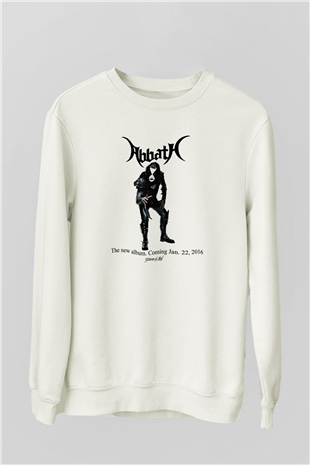 Abbath Baskılı Unisex Beyaz Sweatshirt
