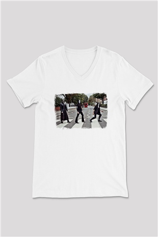 Abbath Baskılı Unisex Beyaz V Yaka Tişört