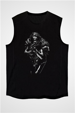Abbath Baskılı Unisex Siyah Kolsuz Tişört