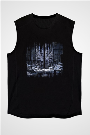 Abbath Baskılı Unisex Siyah Kolsuz Tişört