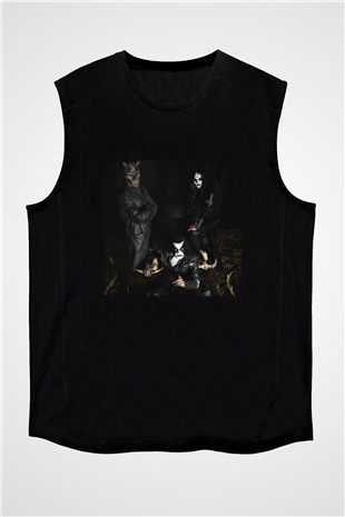 Abbath Baskılı Unisex Siyah Kolsuz Tişört