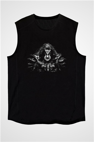 Abbath Baskılı Unisex Siyah Kolsuz Tişört