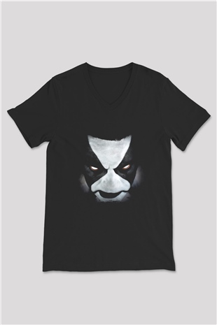 Abbath Baskılı Unisex Siyah V Yaka Tişört