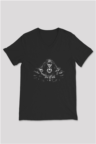 Abbath Baskılı Unisex Siyah V Yaka Tişört