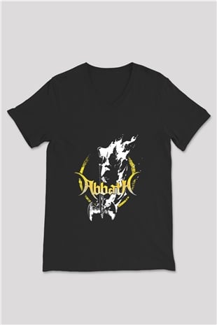 Abbath Baskılı Unisex Siyah V Yaka Tişört