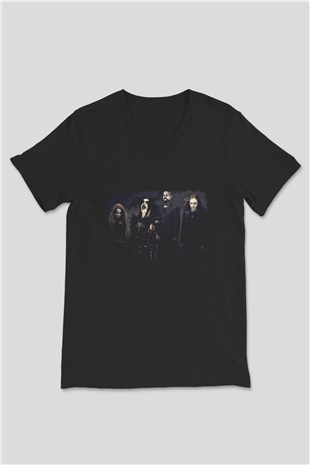 Abbath Baskılı Unisex Siyah V Yaka Tişört