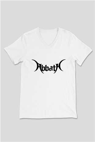 Abbath Beyaz Unisex V Yaka Tişört T-Shirt