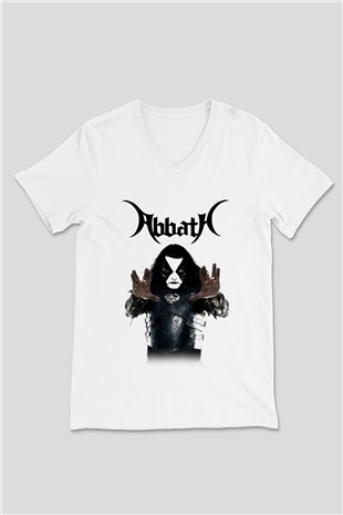 Abbath Beyaz Unisex V Yaka Tişört T-Shirt