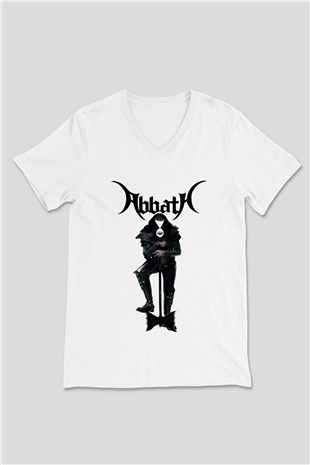Abbath Beyaz Unisex V Yaka Tişört T-Shirt
