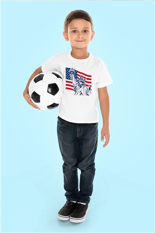 ABD Baskılı Beyaz Unisex Çocuk Tişört