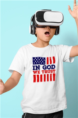 ABD Baskılı Beyaz Unisex Çocuk Tişört