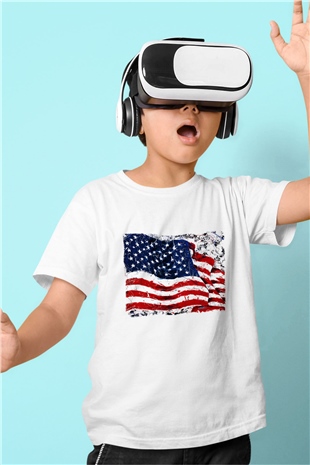 ABD Baskılı Beyaz Unisex Çocuk Tişört