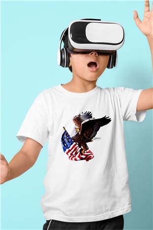 ABD Baskılı Beyaz Unisex Çocuk Tişört